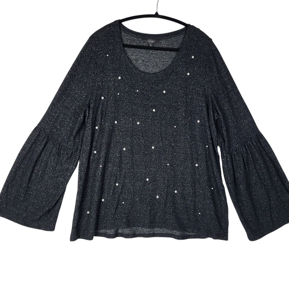 Simply Vera Balloon Sleeve Top Women's XL Gray Pearls Whimsigoth Fairy Boho